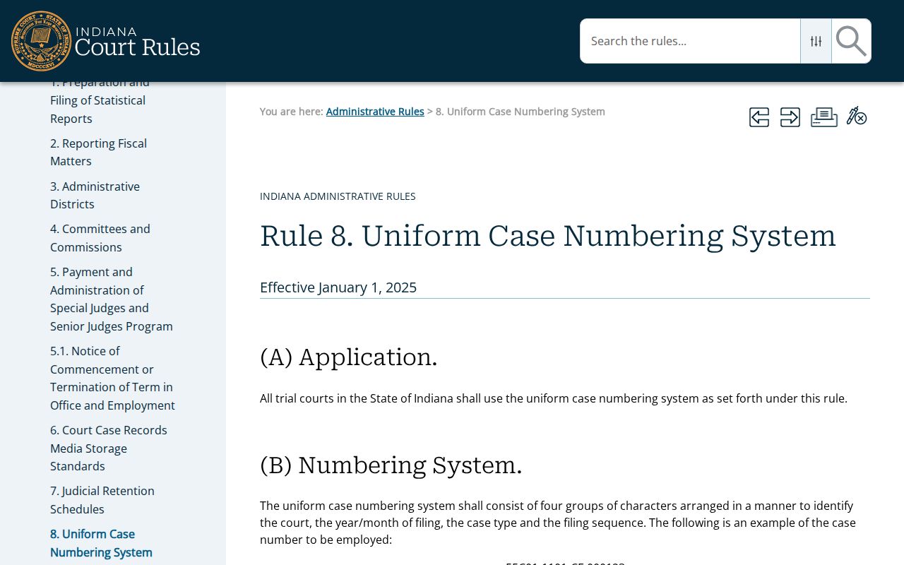 Indiana case-number guidance used for Gibson County court calendar records