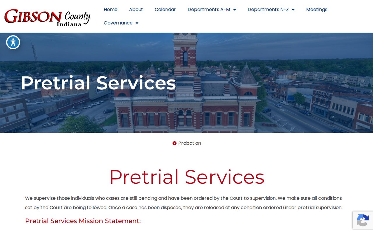 Gibson County Pretrial Services page showing a separate pending-case contact