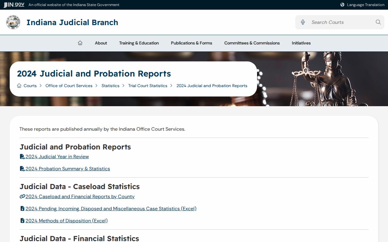 Indiana 2024 trial court statistics page used as Gibson County reporting context