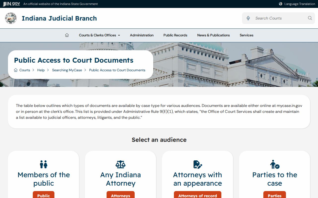 Gibson County court docket document availability table