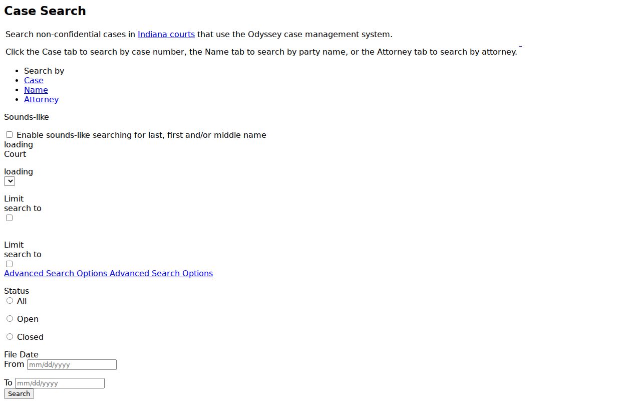Gibson County court docket MyCase search fields